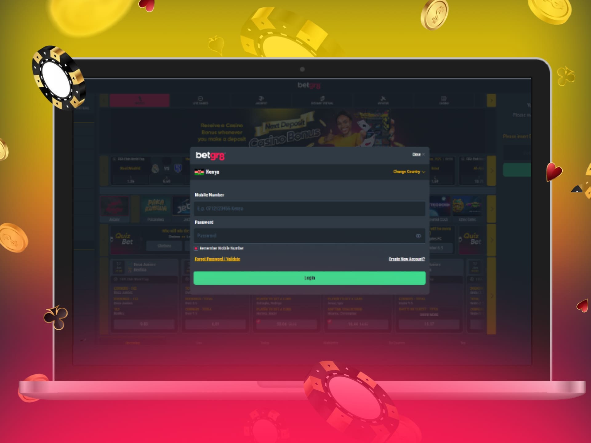 BetGR8 Kenya features of the process of logging into an account on the platform to start playing and receiving benefits