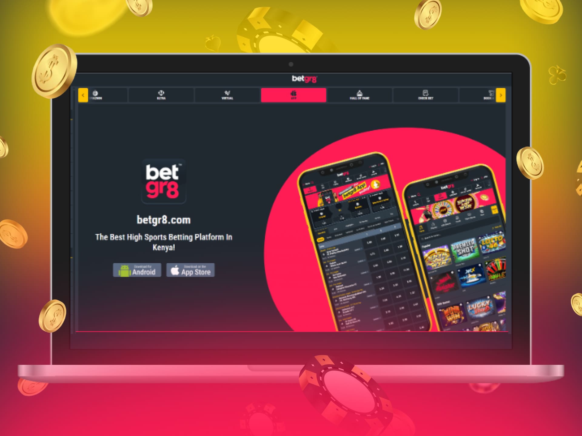 BetGR8 Kenya opportunity to purchase application on the platform website for android and ios